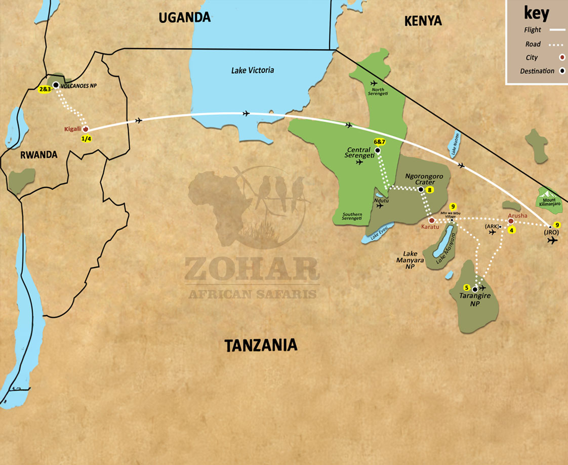 Rwanda-Gorillas-Tanzania-Wildlife-map