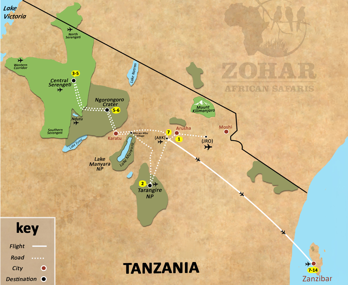 tanzania-honeymoon-safari-map-img