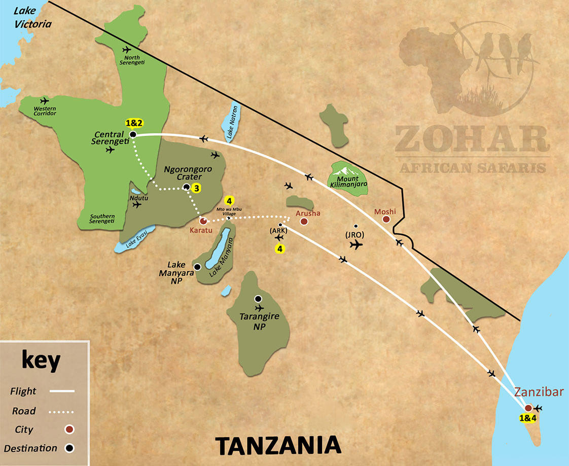 from zanzibar to serengeti map