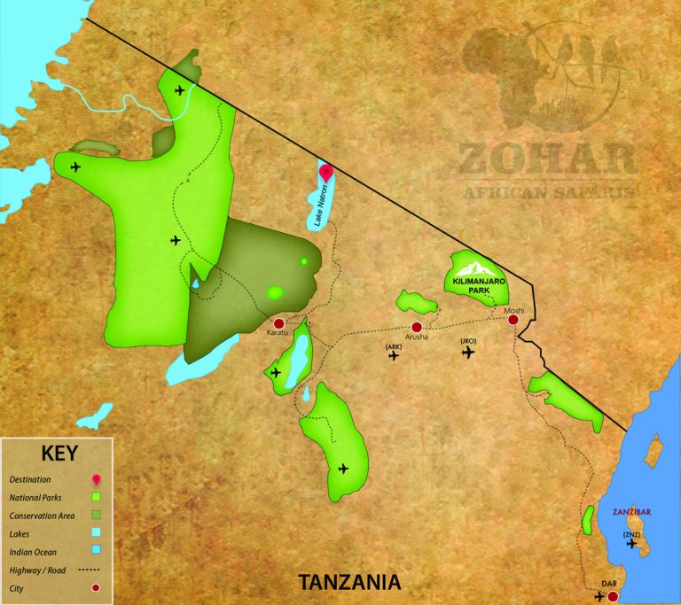 A map of Lake Natron inside Tanzania