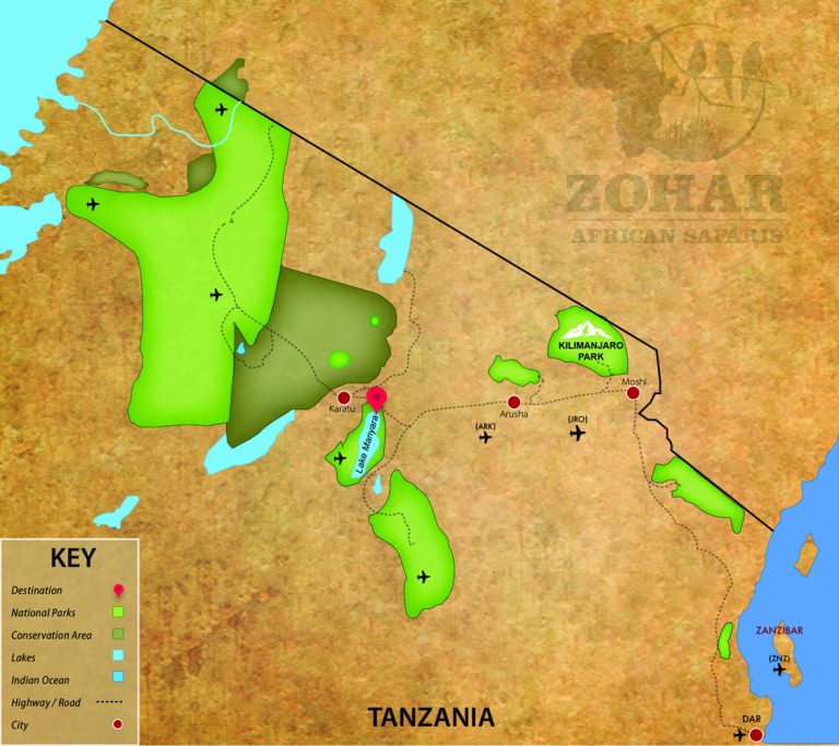 A map showing Manyara National Park inside Tanzania