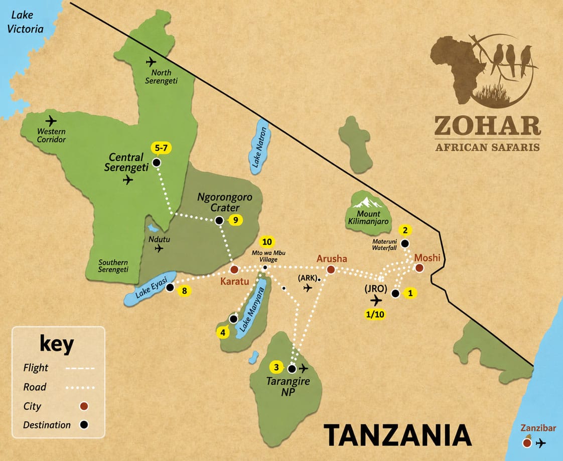 tanzania family safari 10 map