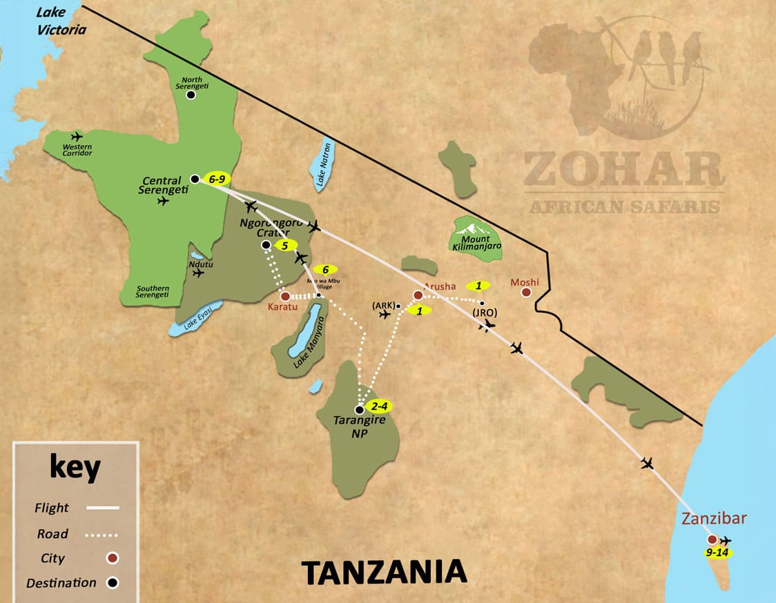 safari beach honeymoon safari 14 days map