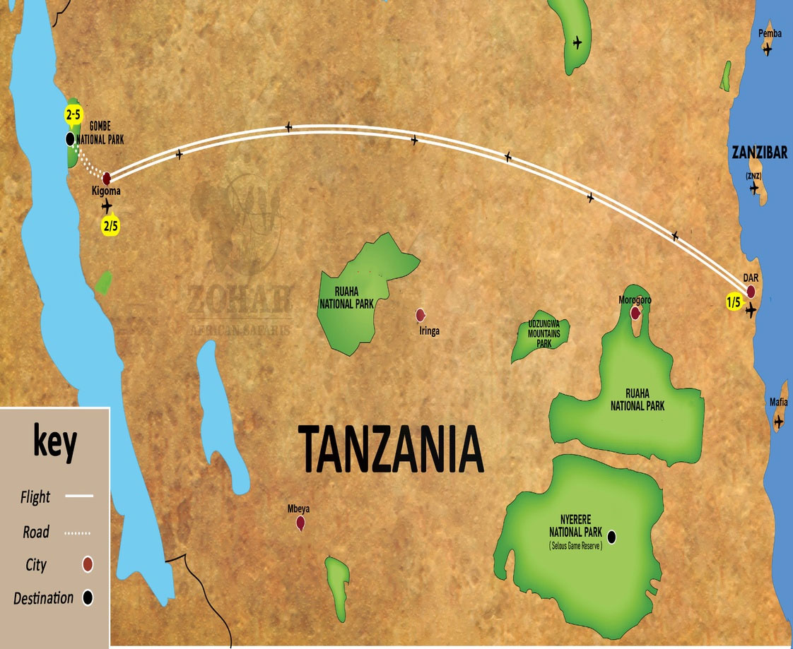 chimpanzee trek 5 days map img