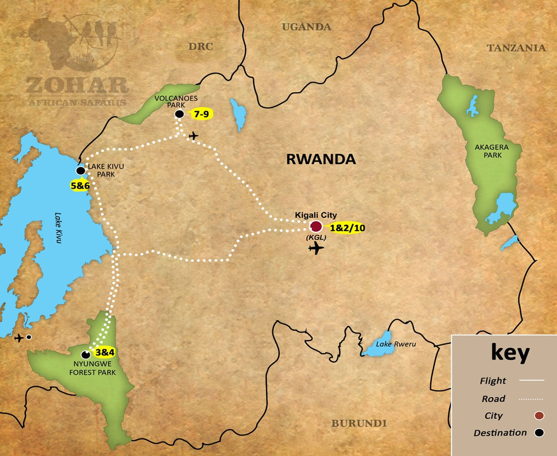 greater rwanda safari 10 days map img