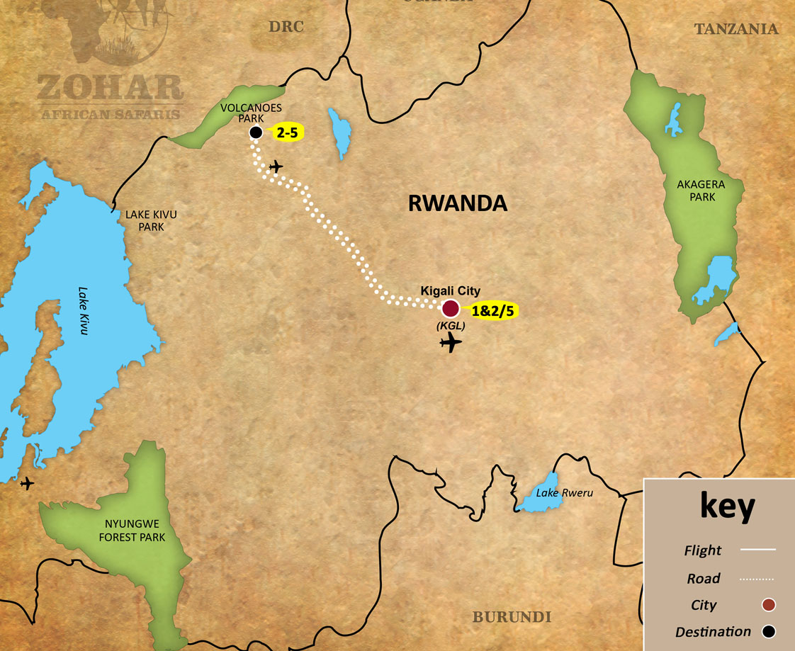 rwanda gorilla trek 5 days map img