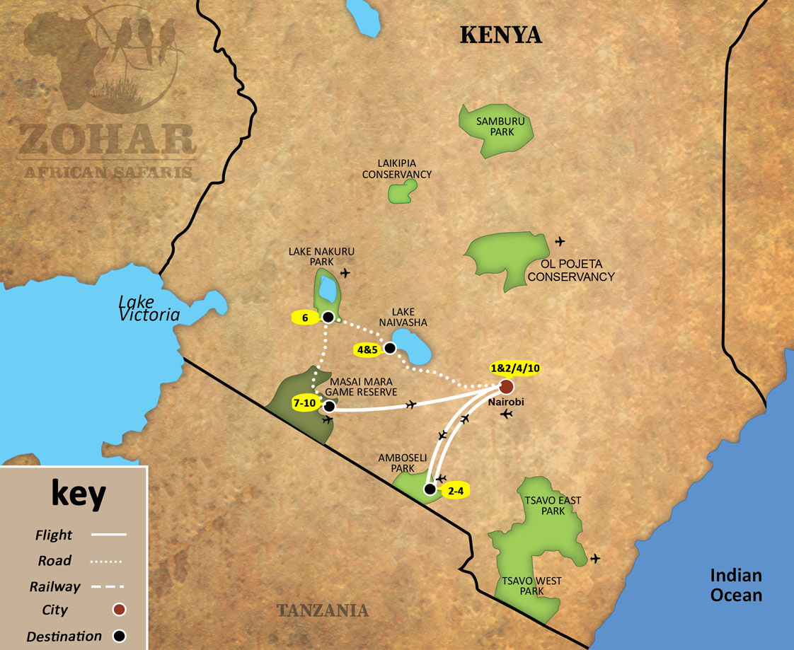 the ultimate kenya safari 10 days map img